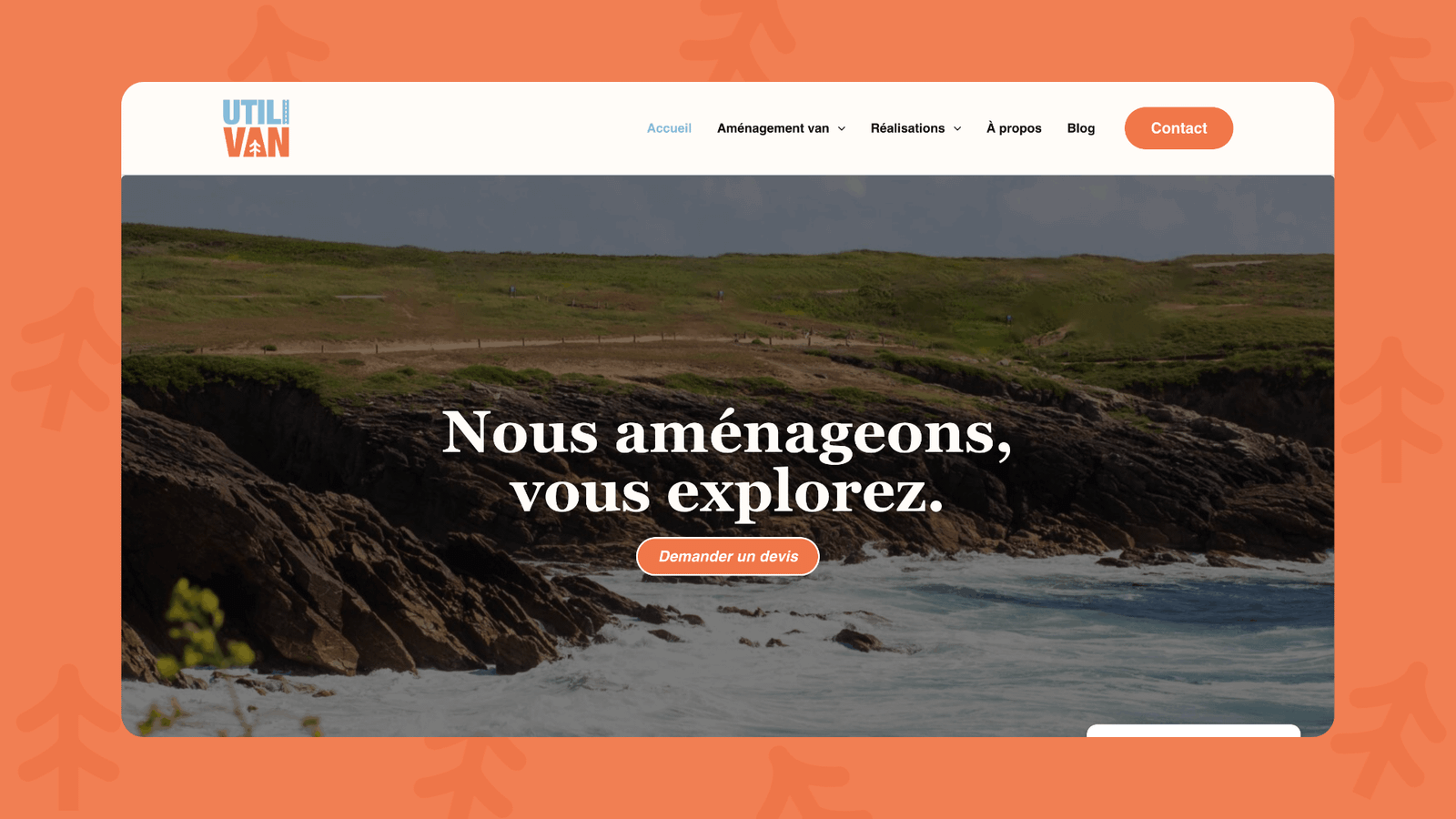 Page d’accueil du site internet Utilivan 56, spécialiste de l’aménagement de vans dans le Morbihan