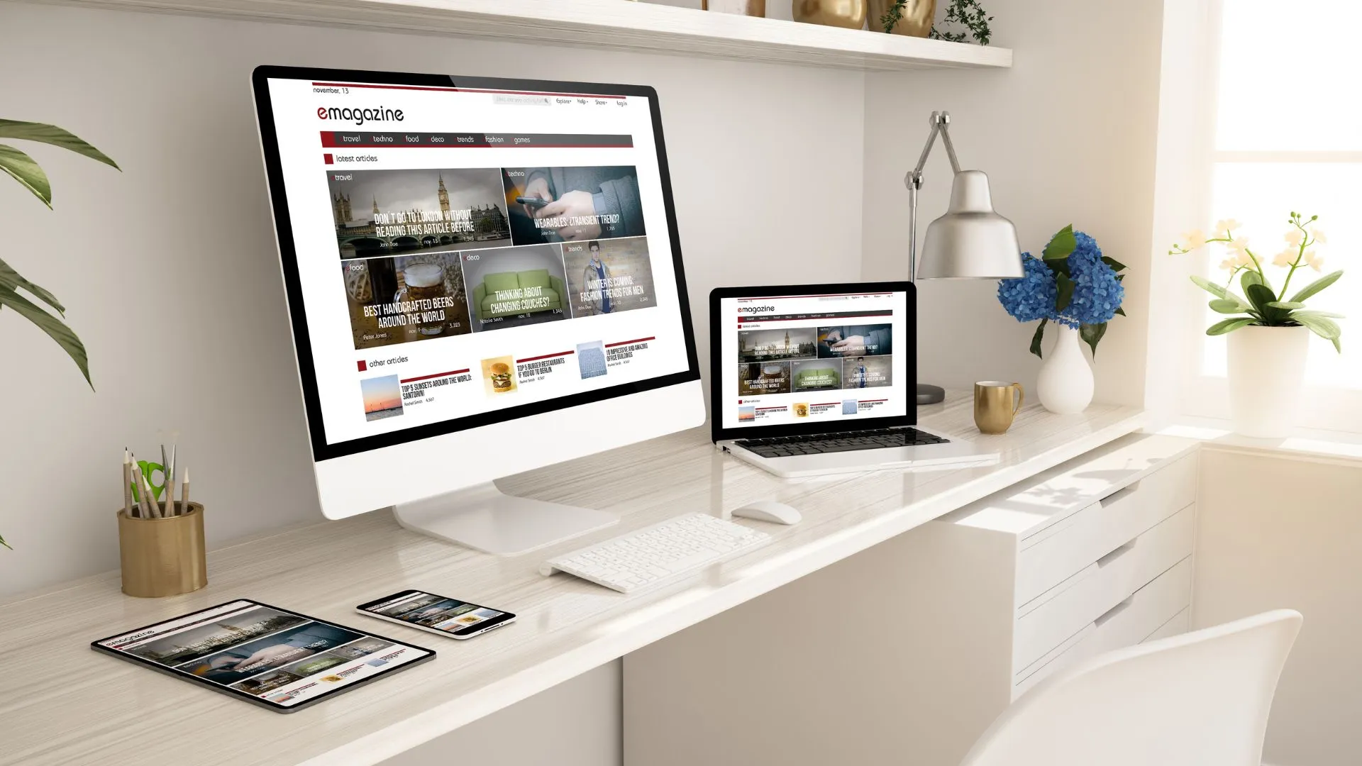 Site internet responsive affiché sur ordinateur, tablette, portable et smartphone