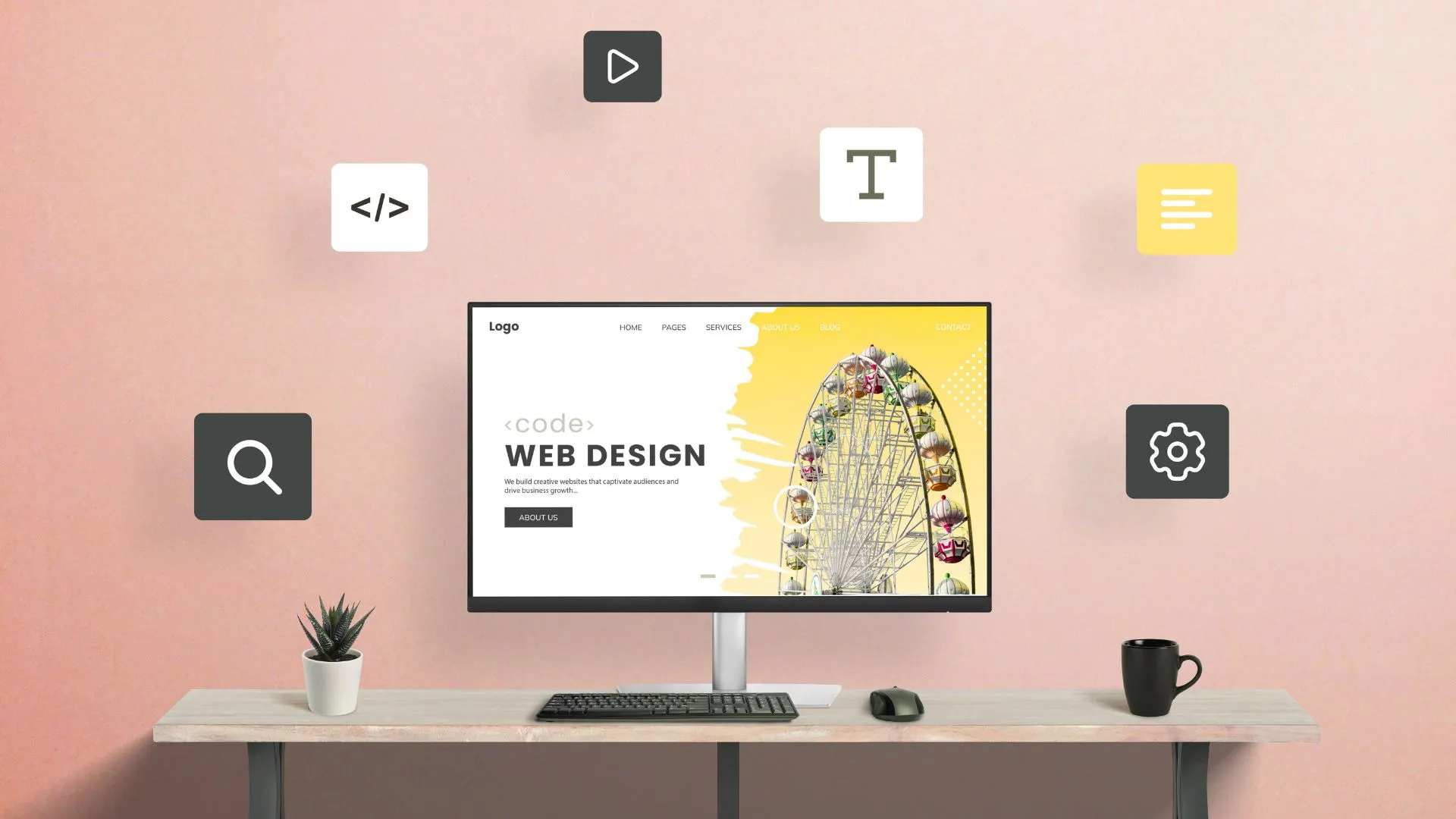Écran d’ordinateur affichant la création et le design d’un site internet